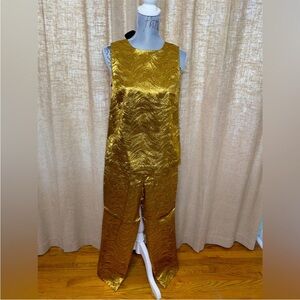 J Crew Collection top + pants in metallic leaf jacquard Top sz. S, Pant sz. 4